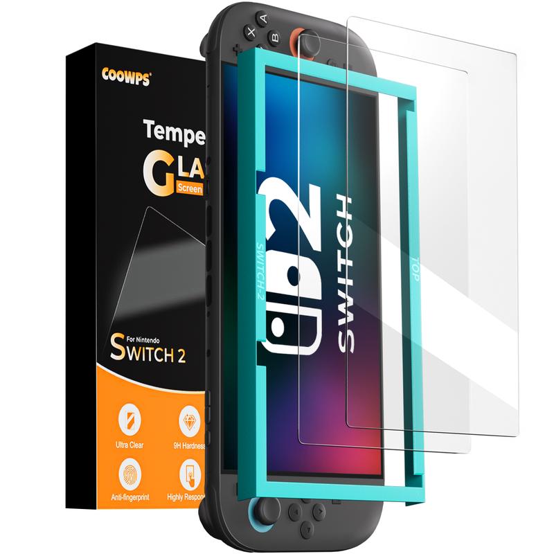 COOWPS® 2-Pack Tempered Glass Screen Protector for Nintendo Switch 2 (2025) | Ultra HD 9H Glass with Easy Install Frame