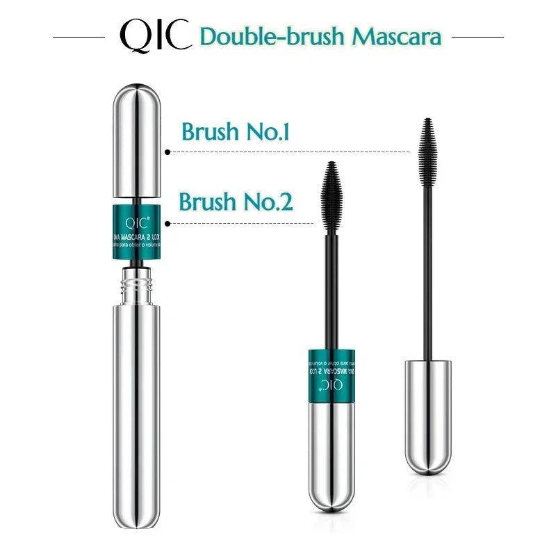 QIC® 4D Double Effect Waterproof Mascara | 2-in-1 Brush for Long, Curled & Voluminous Lashes