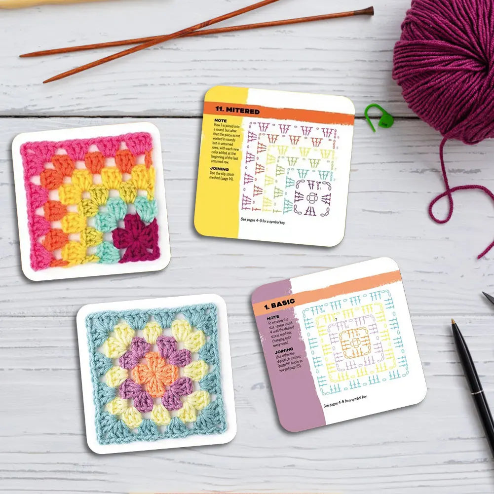 KnitNest™ 50 Crochet Pattern Cards Set for Beginners | Mix & Match DIY Granny Square Designs, Knitting & Craft Idea Kit for Handmade Projects & Gifts