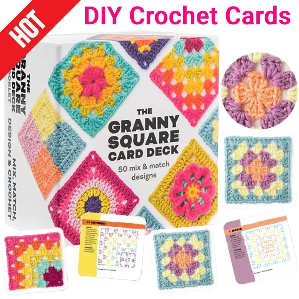 KnitNest™ 50 Crochet Pattern Cards Set for Beginners | Mix & Match DIY Granny Square Designs, Knitting & Craft Idea Kit for Handmade Projects & Gifts