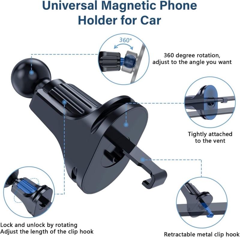 Magmount™ 360° Car Phone Holder | MagSafe-Compatible Air Vent Mount with Strong Magnetic Grip & Adjustable Swivel Design – Universal Smartphone Holder (Black)