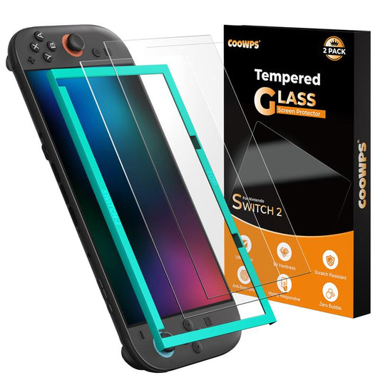 COOWPS® 2-Pack Tempered Glass Screen Protector for Nintendo Switch 2 (2025) | Ultra HD 9H Glass with Easy Install Frame