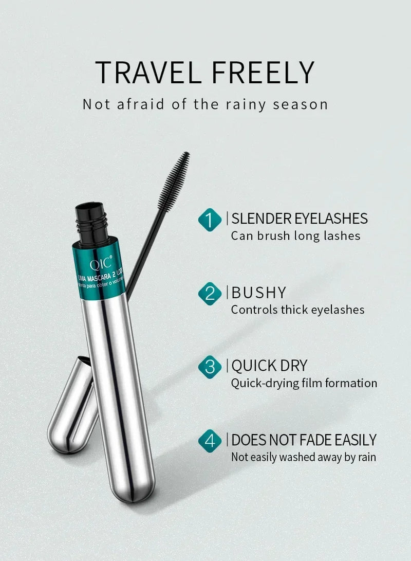 QIC® 4D Double Effect Waterproof Mascara | 2-in-1 Brush for Long, Curled & Voluminous Lashes