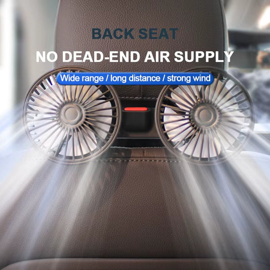TwinFlow™ Dual Headrest Car Cooling Fan | USB Powered | 3-Speed Adjustable Rear Seat Fan with 180cm Cable