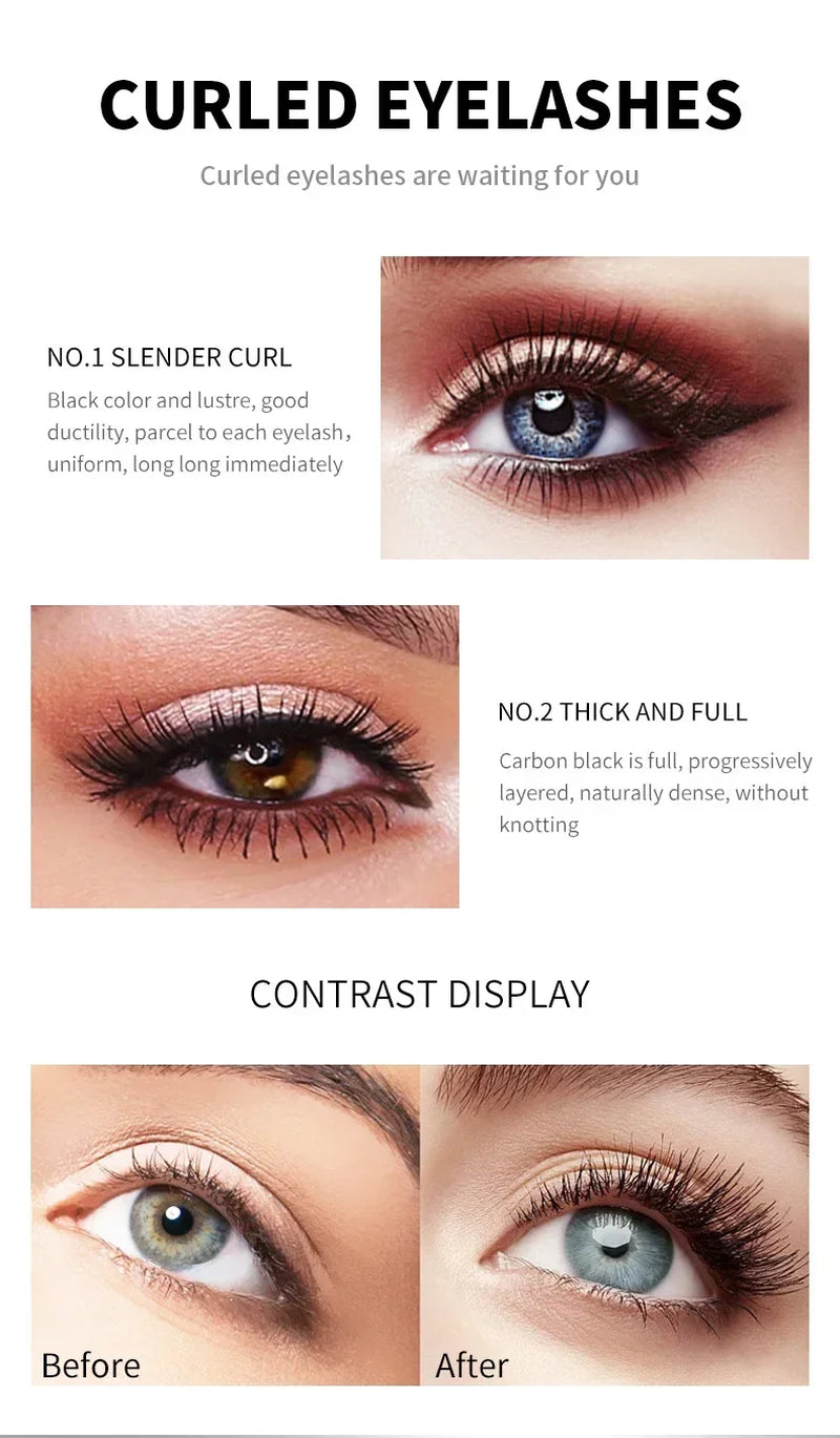 QIC® 4D Double Effect Waterproof Mascara | 2-in-1 Brush for Long, Curled & Voluminous Lashes