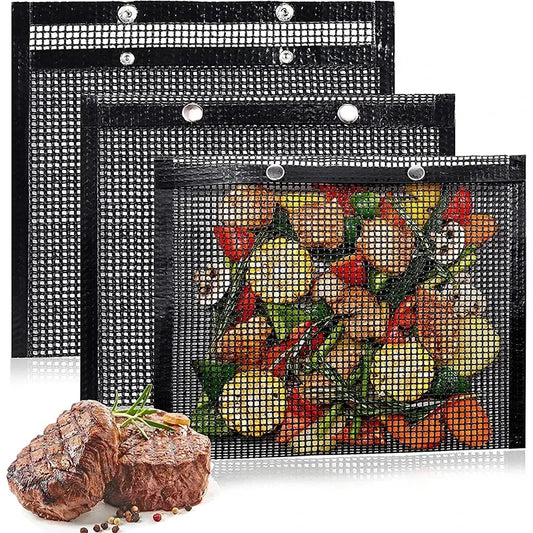GrillMate™ 2Pcs Reusable PTFE Mesh BBQ Bags | Non-Stick Barbecue Bags for Charcoal, Gas & Smokers | Perfect for Veggies, Fish & More