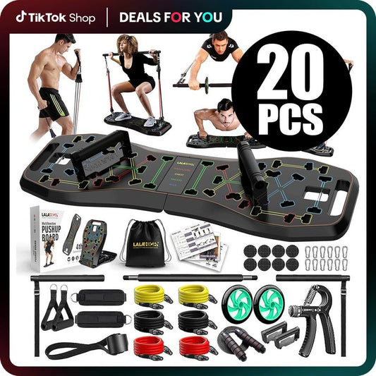 PushPower™ by LALAHIGH | 5-in-1 Portable Home Gym System with Color-Coded Push-Up Board | Resistance Bands & Core Trainer