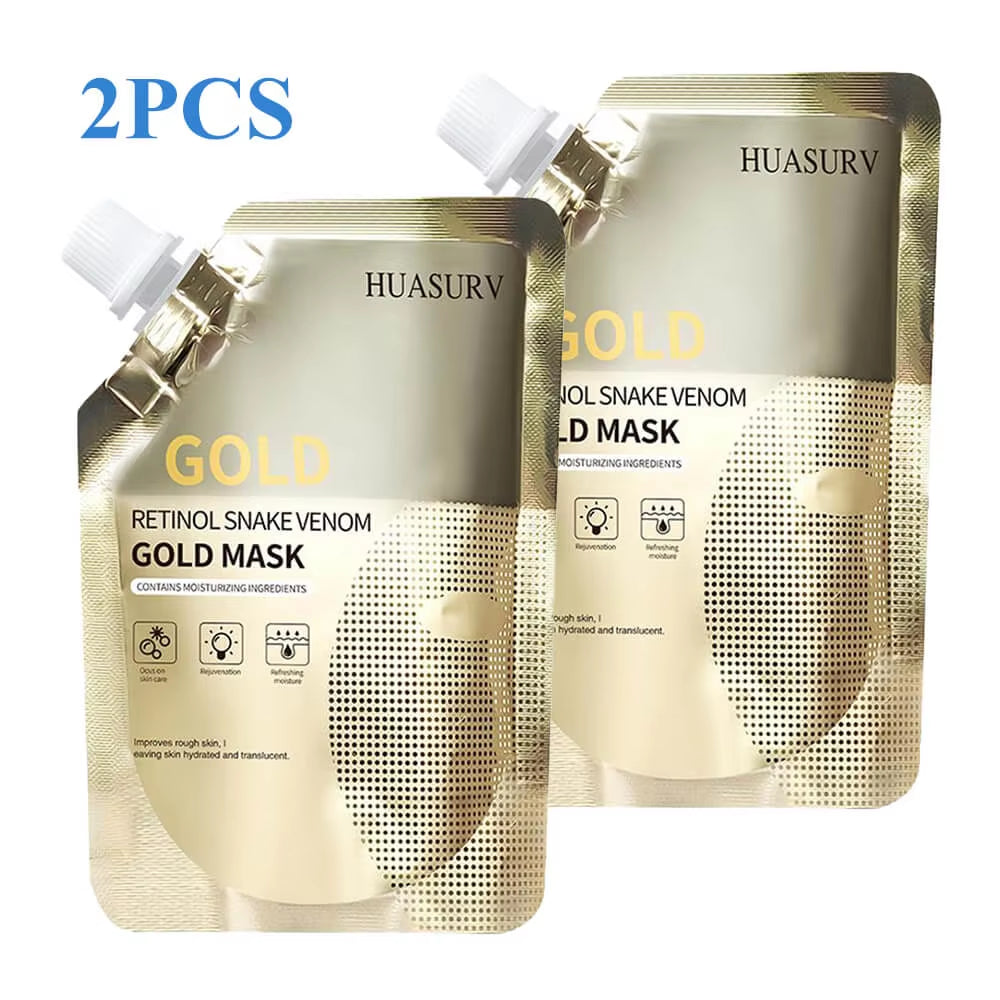 Venoglow™ Retinol & Snake Venom Peptide Gold Face Mask | 2pcs Hydrating & Oil-Control Facial Mask with Anti-Aging, Pore Refining & Skin Repair Formula (100g)