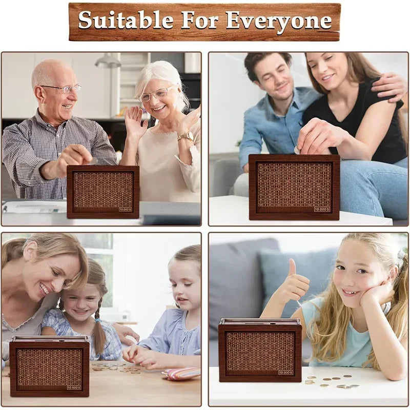 EuroVault™ Wooden Money Saving Bank | 1000/2000/3000/5000/10000 Euro Challenge Cash Storage Box, Secure Piggy Bank for Adults, Teens & Gift Giving