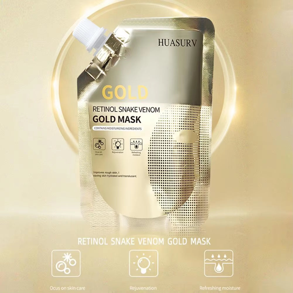 Venoglow™ Retinol & Snake Venom Peptide Gold Face Mask | 2pcs Hydrating & Oil-Control Facial Mask with Anti-Aging, Pore Refining & Skin Repair Formula (100g)