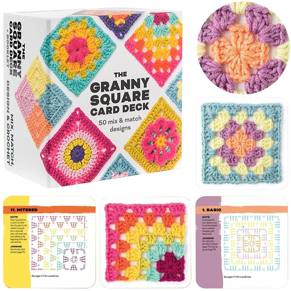 KnitNest™ 50 Crochet Pattern Cards Set for Beginners | Mix & Match DIY Granny Square Designs, Knitting & Craft Idea Kit for Handmade Projects & Gifts