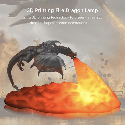 InfernoGlow™ 3D Printed Fire Dragon LED Lamp | USB Rechargeable, Epic Gaming & Fantasy Decor Light
