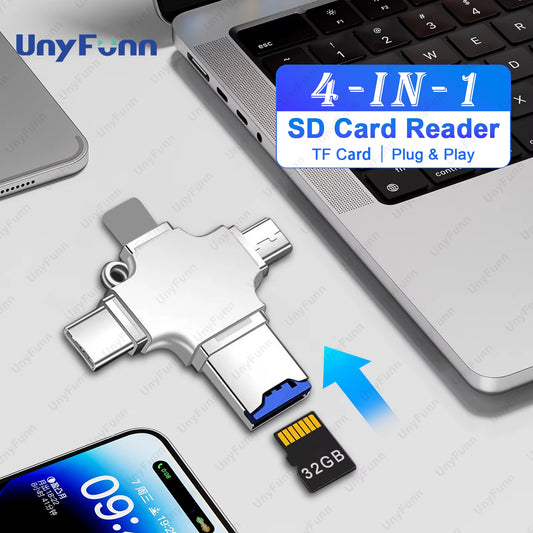 DataLink 4X™ 4-in-1 Memory Card Reader | USB, Type-C, Micro USB & iOS Lightning Adapter for Micro SD/TF Cards | Compatible with iPhone, Android, PC, Huawei, Samsung, Xiaomi & More