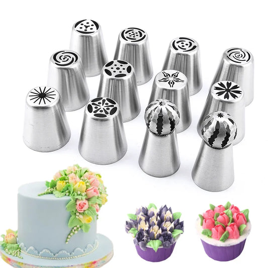 DecorWhip™ Russian Piping Tip Set | Stainless Steel Cake Decorating Nozzles with Pastry Bags for Icing & Baking