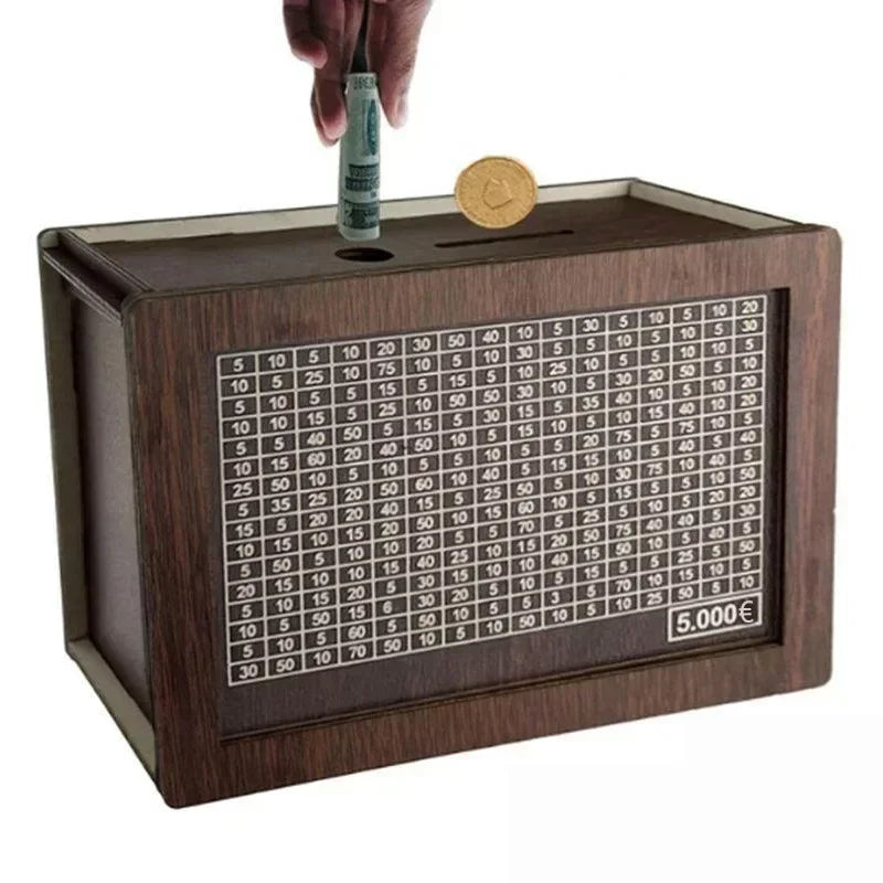 EuroVault™ Wooden Money Saving Bank | 1000/2000/3000/5000/10000 Euro Challenge Cash Storage Box, Secure Piggy Bank for Adults, Teens & Gift Giving