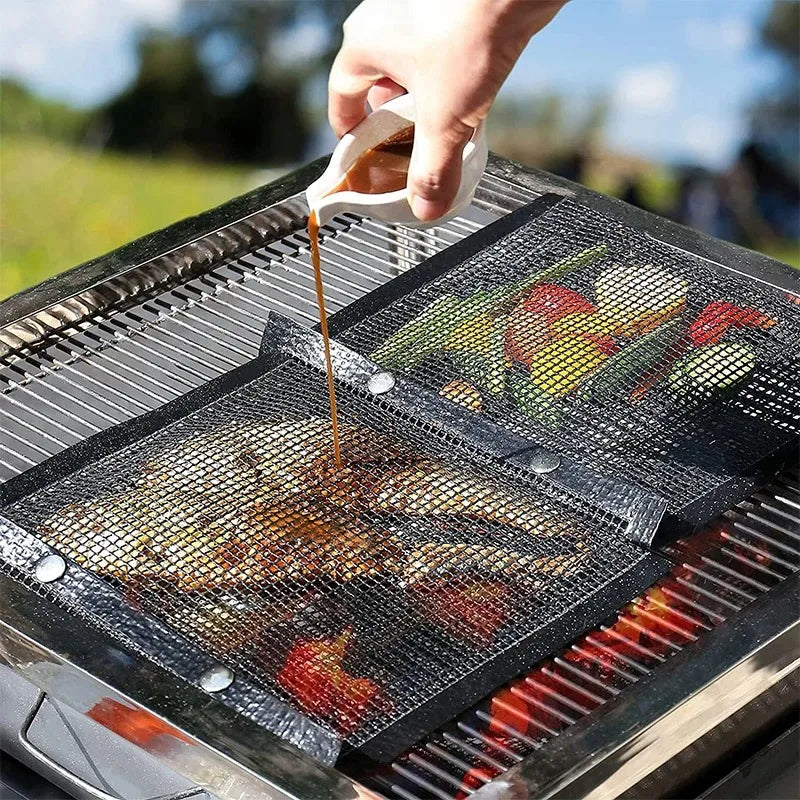 GrillMate™ 2Pcs Reusable PTFE Mesh BBQ Bags | Non-Stick Barbecue Bags for Charcoal, Gas & Smokers | Perfect for Veggies, Fish & More
