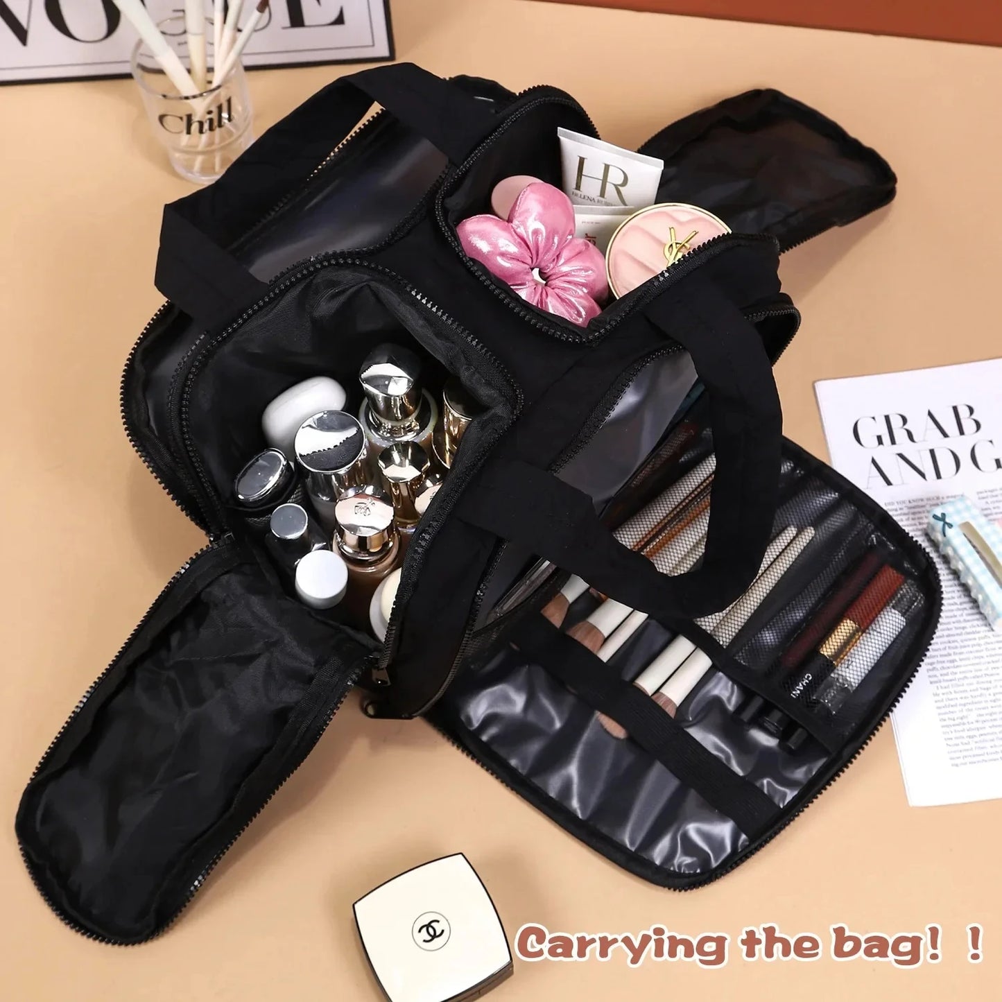 LuxeCarry™ Large-Capacity Travel Makeup Bag | Lightweight Handheld Cosmetic Pouch & Wash Bag Organizer for Women