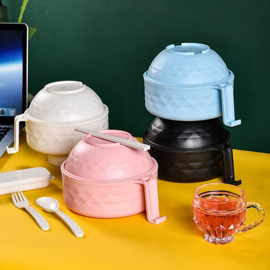 Ramenix™ Microwave Ramen Bowl Cooker Set | Eco-Friendly Wheat Straw Noodle Bowl with Handles, Lid, Spoon, Fork & Chopsticks for Instant Meals