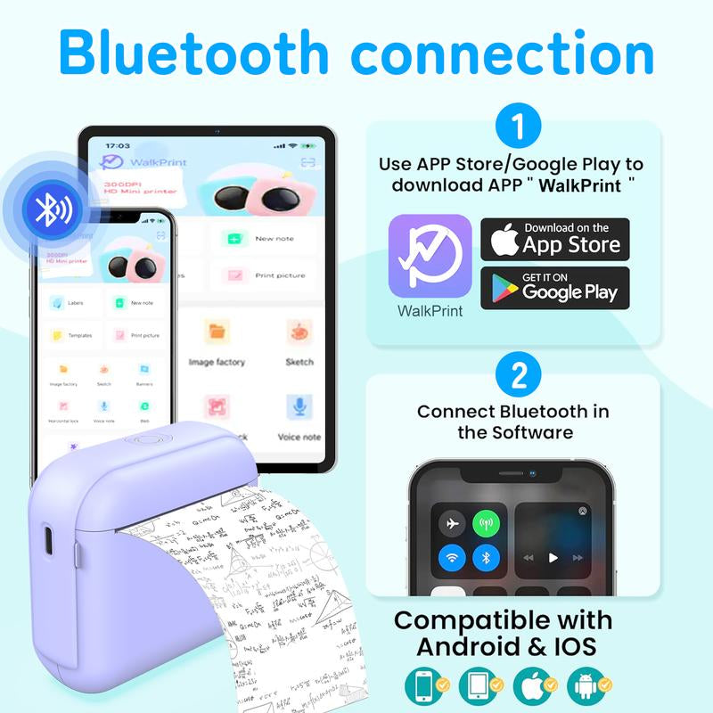 PrintPop™ Jueyue X6 Mini Portable Thermal Printer | Bluetooth Sticker Printer with Adhesive Paper