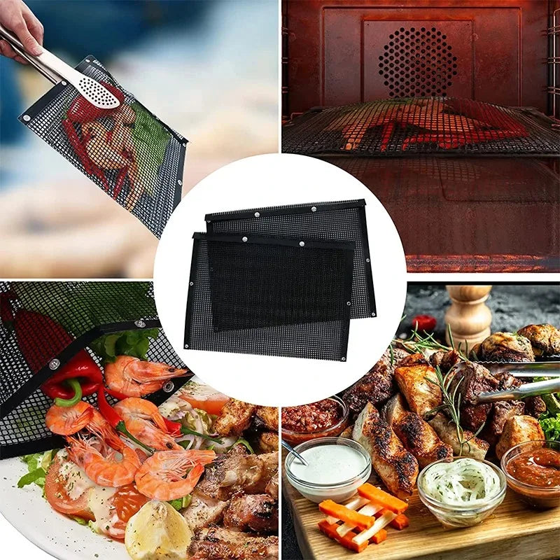 GrillMate™ 2Pcs Reusable PTFE Mesh BBQ Bags | Non-Stick Barbecue Bags for Charcoal, Gas & Smokers | Perfect for Veggies, Fish & More