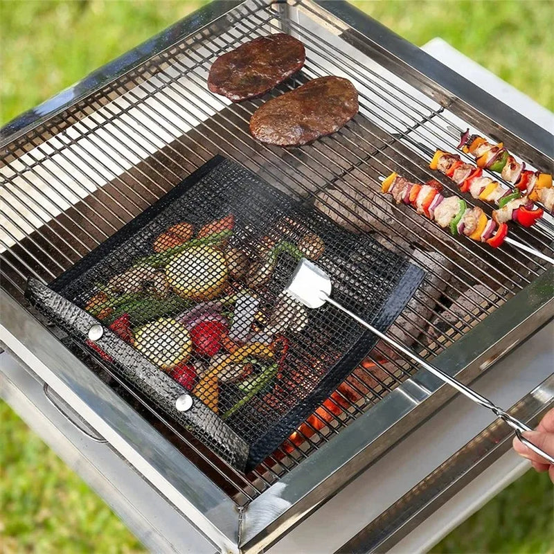 GrillMate™ 2Pcs Reusable PTFE Mesh BBQ Bags | Non-Stick Barbecue Bags for Charcoal, Gas & Smokers | Perfect for Veggies, Fish & More