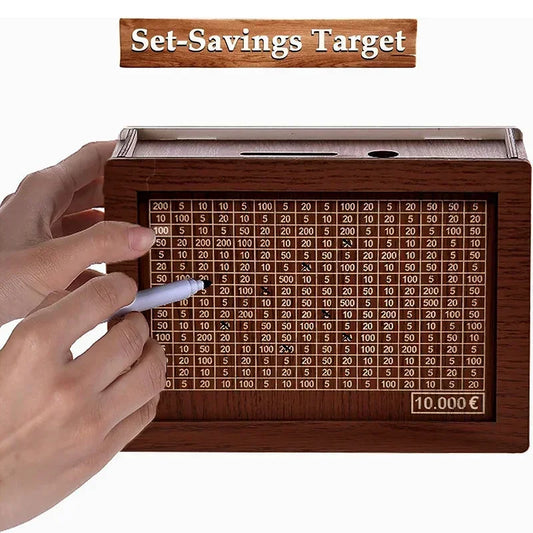 EuroVault™ Wooden Money Saving Bank | 1000/2000/3000/5000/10000 Euro Challenge Cash Storage Box, Secure Piggy Bank for Adults, Teens & Gift Giving