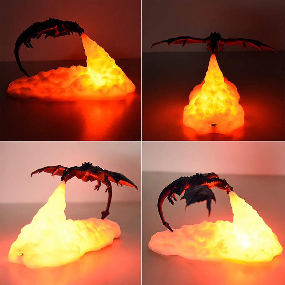 InfernoGlow™ 3D Printed Fire Dragon LED Lamp | USB Rechargeable, Epic Gaming & Fantasy Decor Light