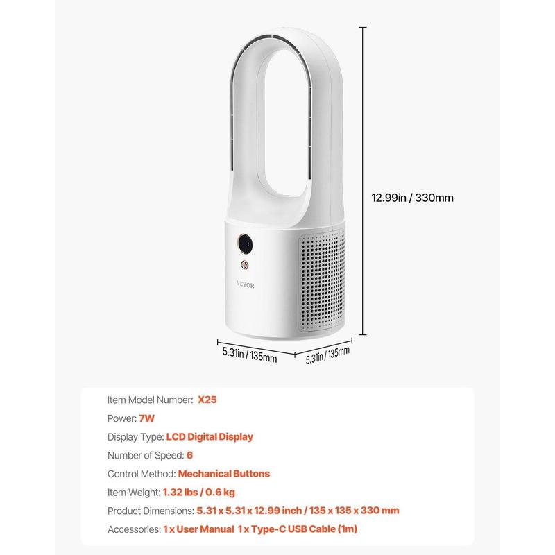 Aerio™ Bladeless Desk Fan | 12.99" Portable 6-Speed Silent Cooling Fan for Office & Bedroom