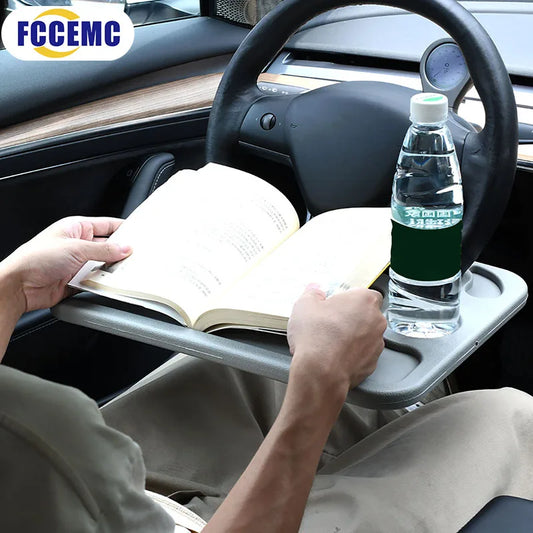 DriveDesk™ Portable Steering Wheel Tray | Car Laptop Stand & Dining Table Mount for Work, Coffee, Snacks & Travel Convenience