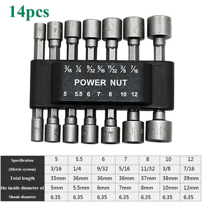 HexoGrip™ 9/14-Piece Power Nut Driver Socket Set (5mm–13mm)