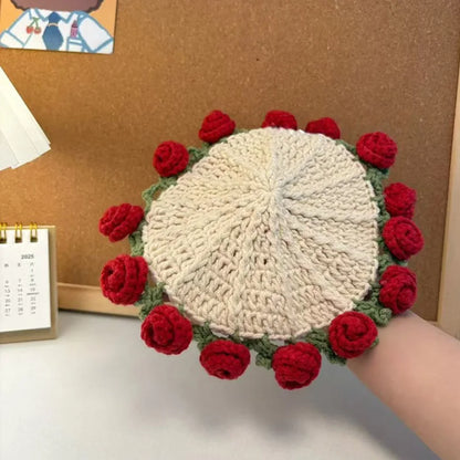 CozyPetal™ Mini Rose Crochet Coaster | Handmade Flower Placemat for Cups & Tea, Elegant Doily Pad for Home Decor, Perfect Mother’s Day or Birthday Gift