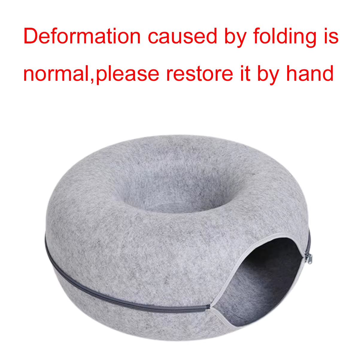 MeowMaze™ 2-in-1 Felt Donut Cat Bed with Tunnel | Cozy Hideout & Interactive Playhouse for Cats and Small Dogs
