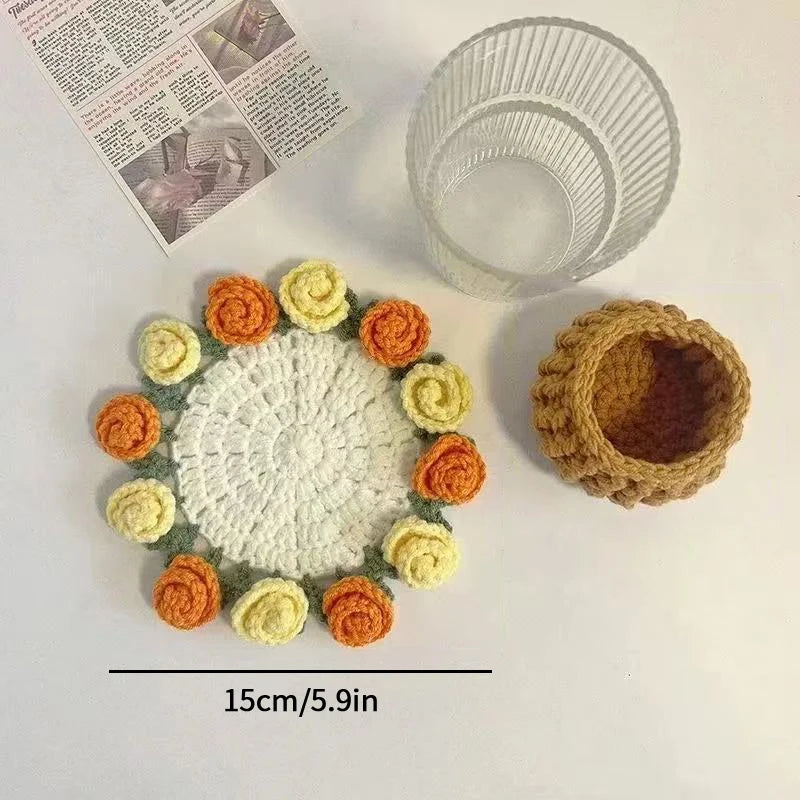 CozyPetal™ Mini Rose Crochet Coaster | Handmade Flower Placemat for Cups & Tea, Elegant Doily Pad for Home Decor, Perfect Mother’s Day or Birthday Gift