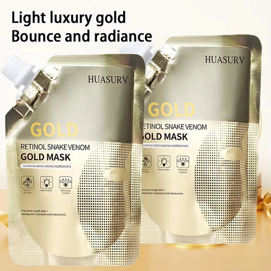 Venoglow™ Retinol & Snake Venom Peptide Gold Face Mask | 2pcs Hydrating & Oil-Control Facial Mask with Anti-Aging, Pore Refining & Skin Repair Formula (100g)