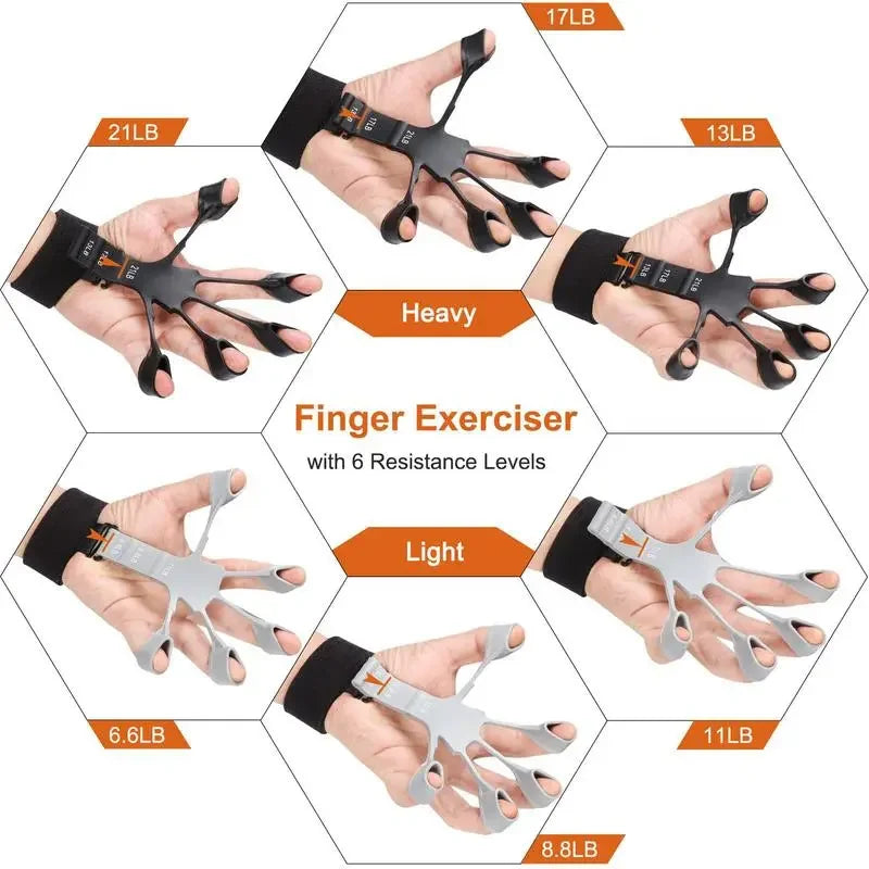 Gripterra™ Adjustable Finger Exerciser | 6-Level Resistance Hand Strengthener for Guitarists, Therapy, Recovery, Sports & Daily Finger Training