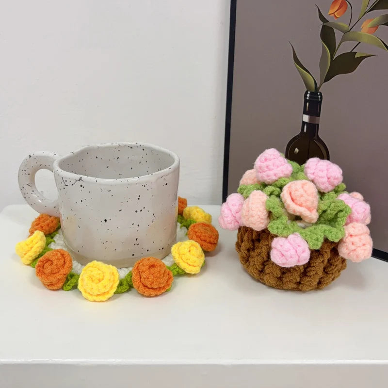 CozyPetal™ Mini Rose Crochet Coaster | Handmade Flower Placemat for Cups & Tea, Elegant Doily Pad for Home Decor, Perfect Mother’s Day or Birthday Gift