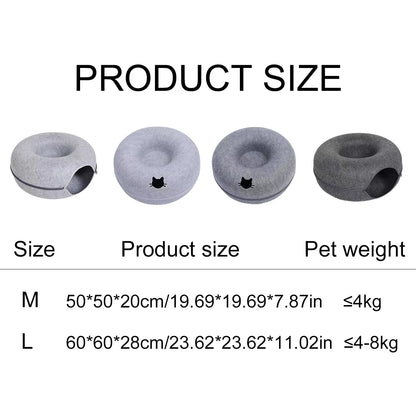 MeowMaze™ 2-in-1 Felt Donut Cat Bed with Tunnel | Cozy Hideout & Interactive Playhouse for Cats and Small Dogs
