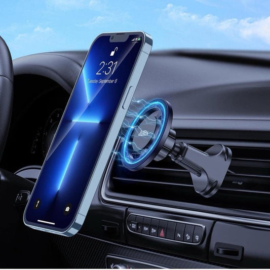 Magmount™ 360° Car Phone Holder | MagSafe-Compatible Air Vent Mount with Strong Magnetic Grip & Adjustable Swivel Design – Universal Smartphone Holder (Black)