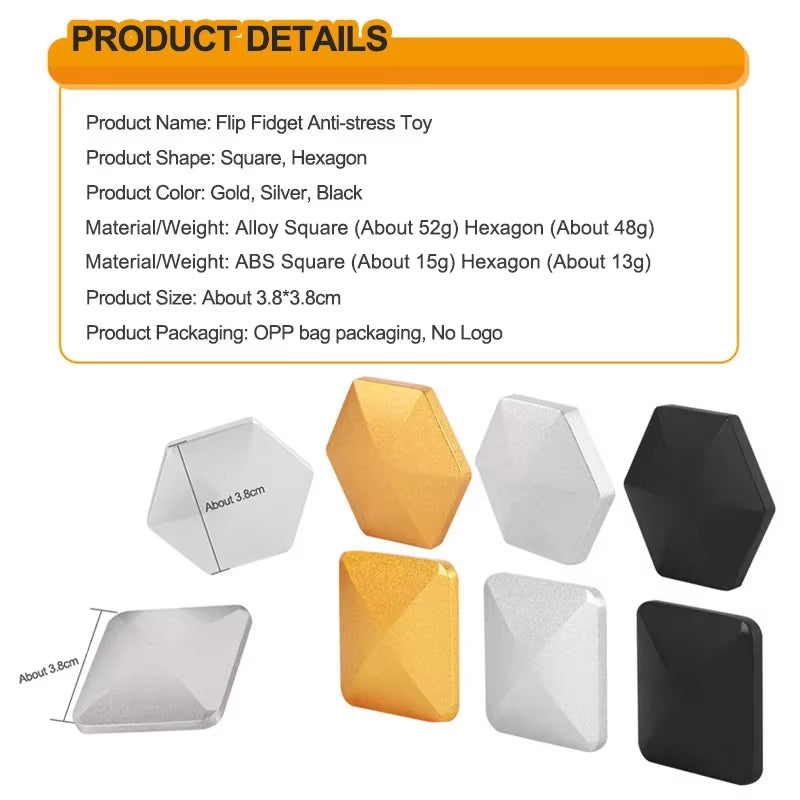 FlipAxis™ Kinetic Desk Fidget Toy | Alloy Hexagonal & Square Spinning Flip Block for Stress Relief