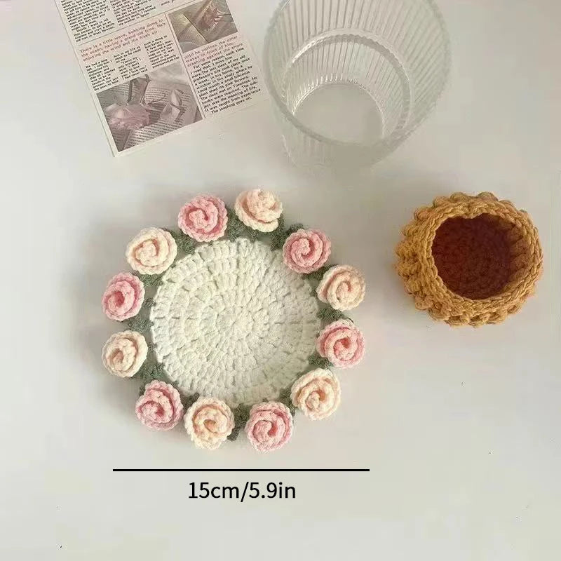 CozyPetal™ Mini Rose Crochet Coaster | Handmade Flower Placemat for Cups & Tea, Elegant Doily Pad for Home Decor, Perfect Mother’s Day or Birthday Gift