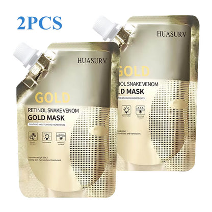 Venoglow™ Retinol & Snake Venom Peptide Gold Face Mask | 2pcs Hydrating & Oil-Control Facial Mask with Anti-Aging, Pore Refining & Skin Repair Formula (100g)