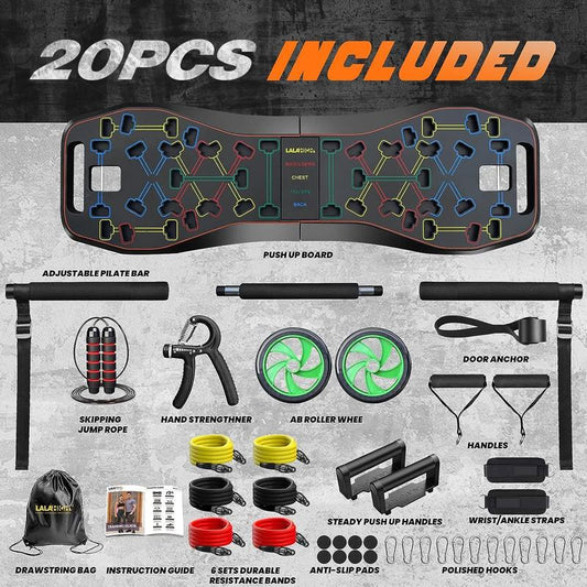 PushPower™ by LALAHIGH | 5-in-1 Portable Home Gym System with Color-Coded Push-Up Board | Resistance Bands & Core Trainer