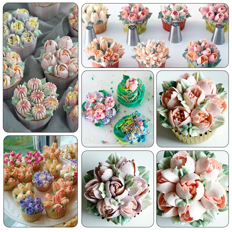 DecorWhip™ Russian Piping Tip Set | Stainless Steel Cake Decorating Nozzles with Pastry Bags for Icing & Baking