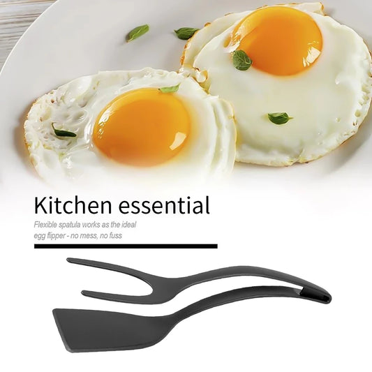 FlipGrip™ 2-in-1 Nylon Grip Flip Tongs | Egg, Steak & Pancake Turner Spatula Clamp for Easy Frying and Serving