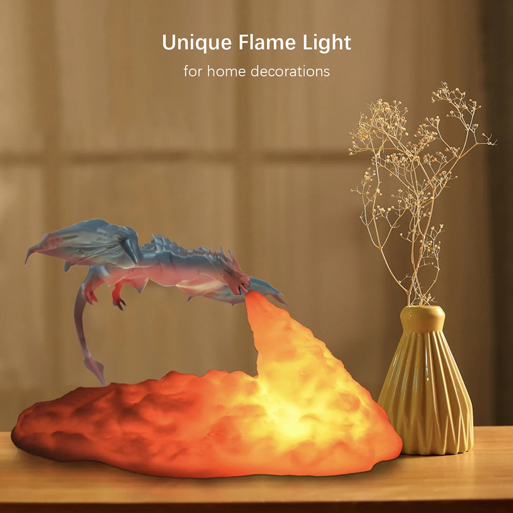 InfernoGlow™ 3D Printed Fire Dragon LED Lamp | USB Rechargeable, Epic Gaming & Fantasy Decor Light