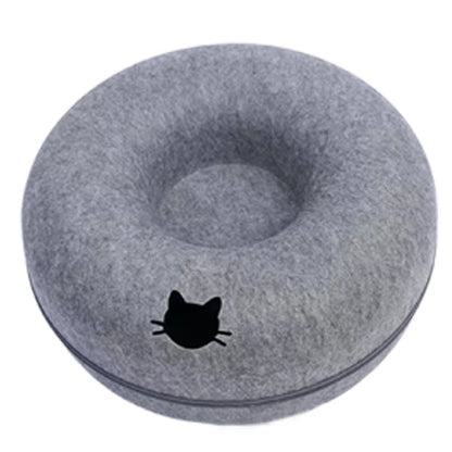 MeowMaze™ 2-in-1 Felt Donut Cat Bed with Tunnel | Cozy Hideout & Interactive Playhouse for Cats and Small Dogs