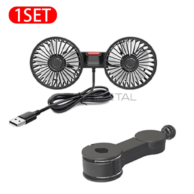 TwinFlow™ Dual Headrest Car Cooling Fan | USB Powered | 3-Speed Adjustable Rear Seat Fan with 180cm Cable