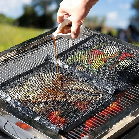 GrillMate™ 2Pcs Reusable PTFE Mesh BBQ Bags | Non-Stick Barbecue Bags for Charcoal, Gas & Smokers | Perfect for Veggies, Fish & More
