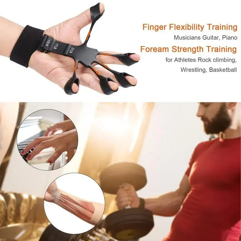 Gripterra™ Adjustable Finger Exerciser | 6-Level Resistance Hand Strengthener for Guitarists, Therapy, Recovery, Sports & Daily Finger Training