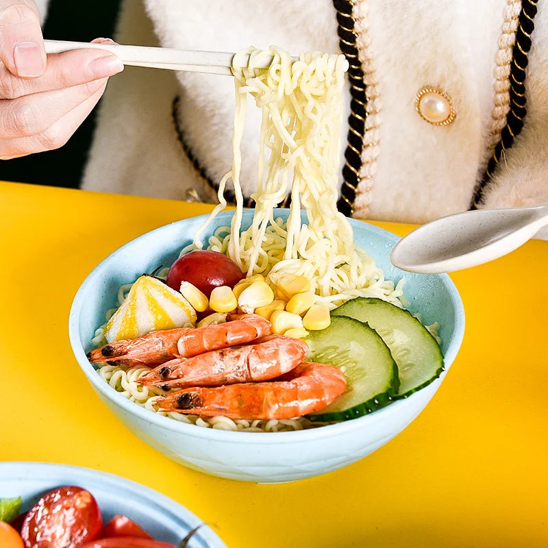 Ramenix™ Microwave Ramen Bowl Cooker Set | Eco-Friendly Wheat Straw Noodle Bowl with Handles, Lid, Spoon, Fork & Chopsticks for Instant Meals